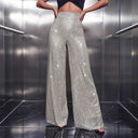 Festive Women's Shiny Wide-Leg Pants