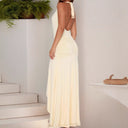 Chic Women's Maxi Dress with Deep V-Neck & Ruffles