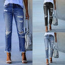 Trendy Women's Distressed Jeans with Frayed Hems