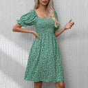 Floral Puff Sleeve Dress with Elastic Waist