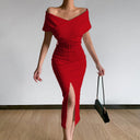 Off-Shoulder Midi Dress with Chic Side Slit