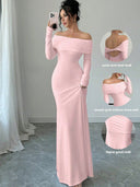 Chic Off-Shoulder Maxi Dress with Long Sleeves