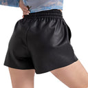 Faux Leather Women's Shorts with Elastic Waistband and Chic Button Accents