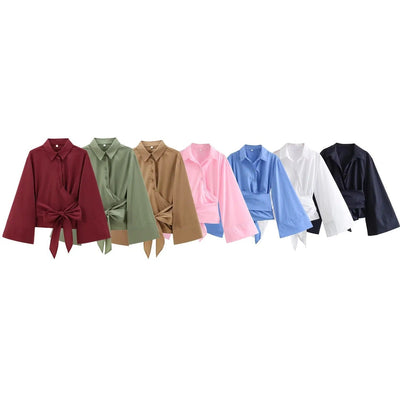 Chic Women's Blouse with Wide Sleeves and Bow Detail