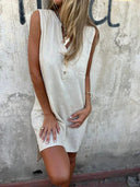 Chic Linen Shirt Dress with Button Placket and Side Slits