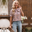 Floral Detail Women's Blouse with Stand Collar