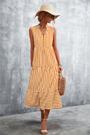 Striped Women's Maxi Dress with Full Button Design