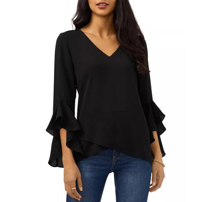 Stylish Women's Ruffle Blouse with Deep V-Neck