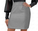 Chic Houndstooth Women's Pencil Skirt with Elastic Waist