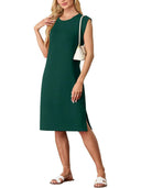 Chic Midi Dress with Side Slits and Round Neck