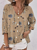 Floral Print Women's Blouse with Stylish Button Accents