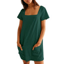 Square Neckline Summer Dress with Pockets for Women