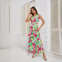 Chic Women's Maxi Dress with V-Neck & Belt