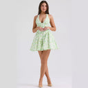 Floral High-Neck Dress with Ruffle Accents