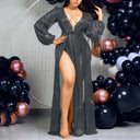 Stunning Evening Dress with Sequins and Deep Slit