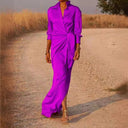 Chic Women's Maxi Dress with Unique Collar and Side Slit