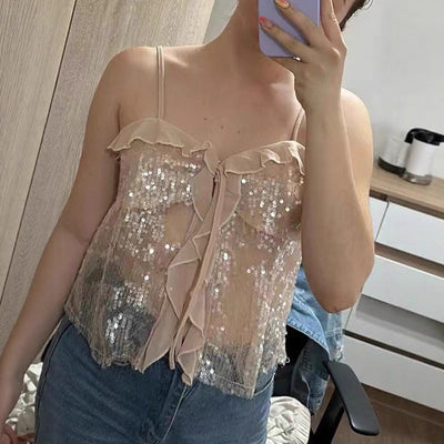 Chic Sequin and Ruffle Blouse for Women