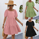 Chic Women's Dress with Stylish Puff Sleeves and Flowy Skirt