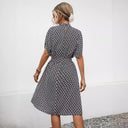 Chic Bow Pattern Dress with High Collar