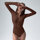 Chic Long Sleeve Bodysuit with Classic Buttons