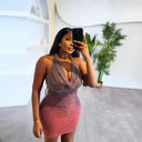 Women's Short Dress with Shimmering Texture and Adjustable Straps
