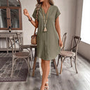 Women's Short Sleeve Shirt Dress - Button Placket Style