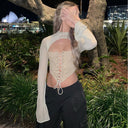 Chic Women's Laced Top with Sheer Sleeves