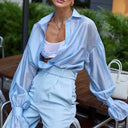 Chic Women's Cotton Blouse with Statement Sleeves