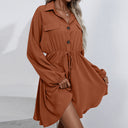Chic Women’s Button-Down Shirt Dress with Elastic Waist