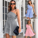Chic One-Shoulder Checkered Dress for Women