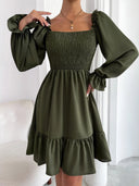 Women's Mini Dress with Puff Sleeves & Ruffles