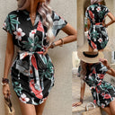 Floral Tie-Belt Short Sleeve Dress for Women