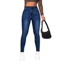 High-Waist Skinny Jeans with Faux Pockets and Elastic Waistband for Women