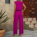 Chic V-Neck Jumpsuit with Waist Knot for Women