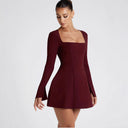 Chic Mini Dress with Square Neckline and Long Sleeves