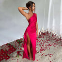 One-Shoulder Maxi Dress with High Slit for Women