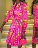 Stylish Women's Wrap Dress with Unique Pattern and Waist Tie