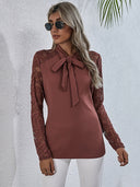 Chic Women's Ruffle Blouse with Bow Collar