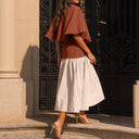 Chic Women's Dress with Flowing Overlay and Defined Waist