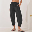 Women's Leisure Pants with Elastic Waist and Side Pockets