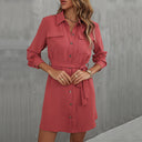 Women's Shirt Dress with Pockets & Tie Belt