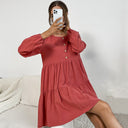 Stylish Women's Dress with Button Accents and Flowy Skirt