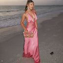 Elegant Women's Long Nightgown with Sheer Lace Details