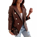 Stylish Women’s Faux Leather Blazer with Double Button Closure