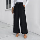 Chic High-Waisted Wide Leg Pants with Textured Fabric and Stylish Button Accents