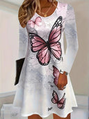 Floral Butterfly Women's Dress - Loose Fit Style