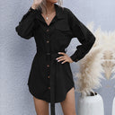 Shirt Dress with Waist Belt and Stylish Pockets