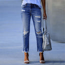 Trendy Frayed Hem Destroyed Jeans for Women