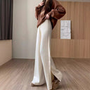 Chic Knit Trousers with Decorative Button Accents