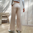 Flared Chino Pants with Decorative Buttons for Women